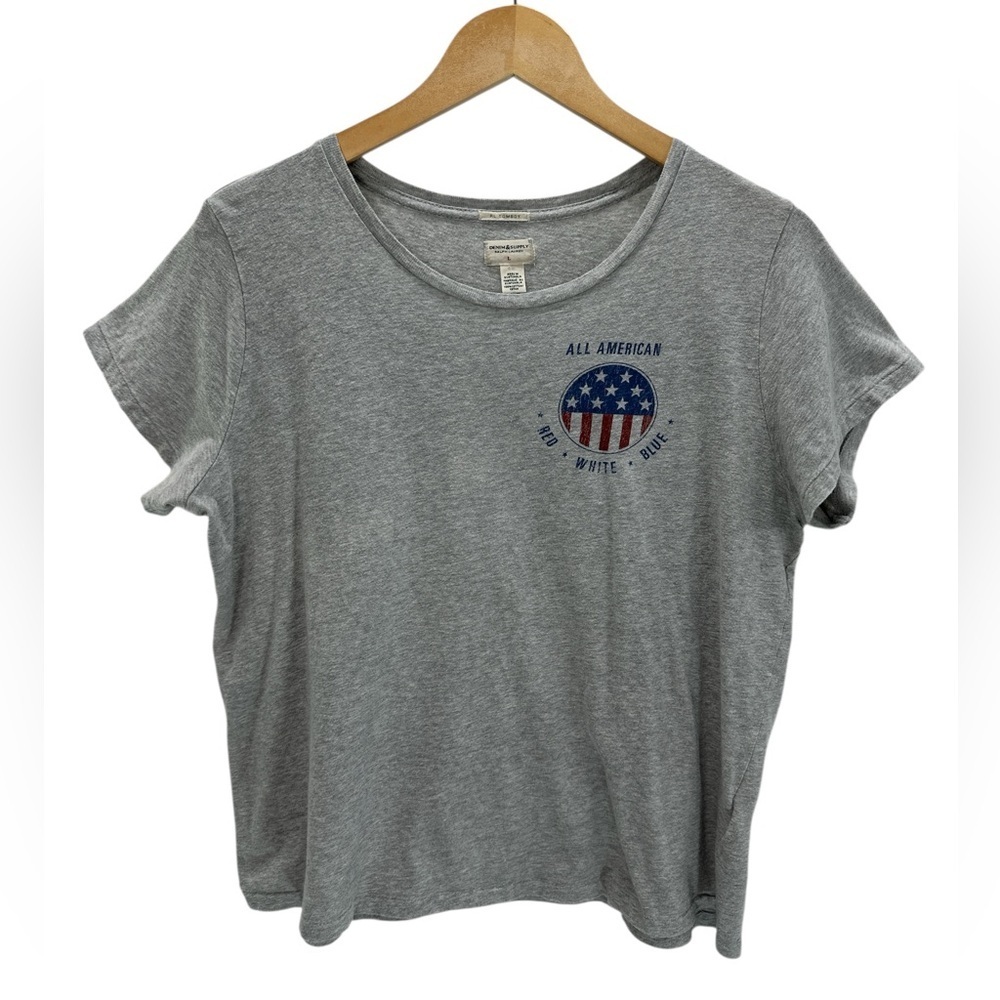 RL Denim & Supply Tomboy Tee Cropped Fit Gray All American USA Graphic T-Shirt L